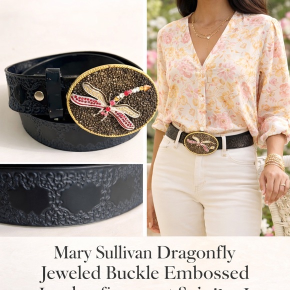 Mary Sullivan Belleair, Dragonfly Jeweled Buckle Embossed Statement Belt,Size L main image 7